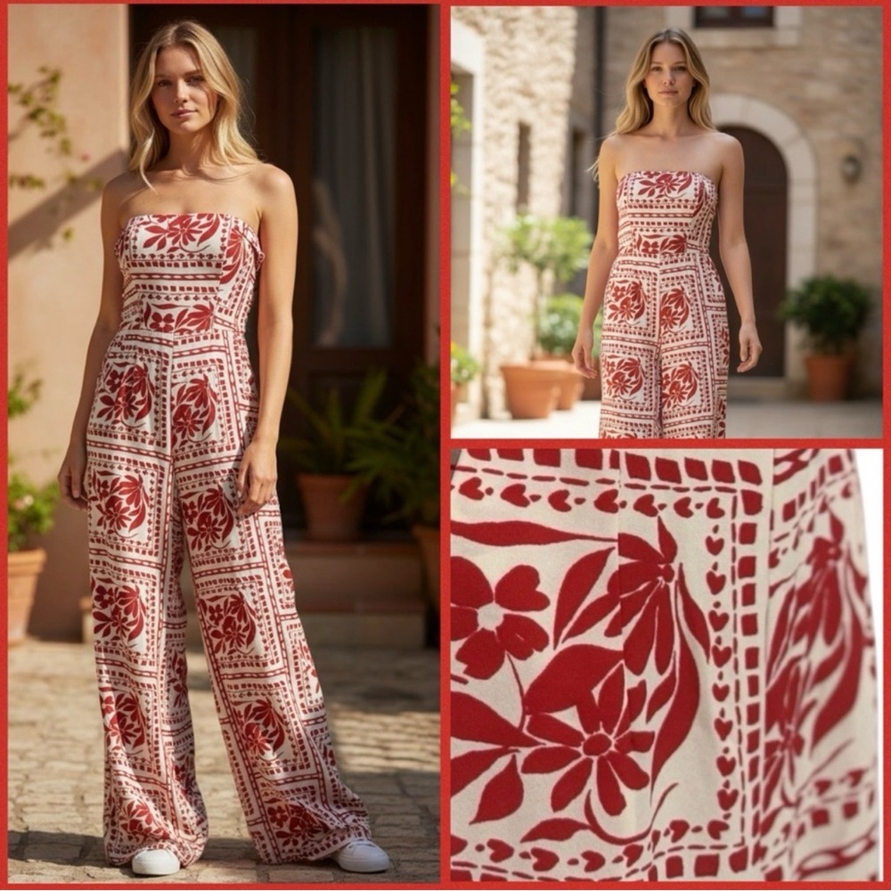 Thirty Thirty Women’s Red & White Halter Romper | Size Large | NWT - Picture 2 of 11